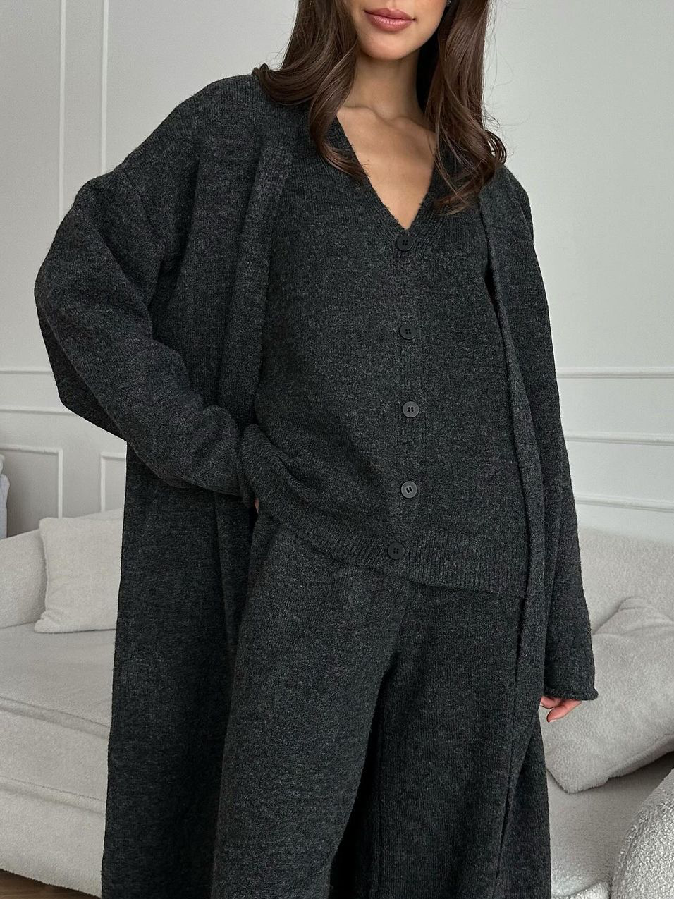 Ensemble Femme 3 Pièces en Maille à Coupe Droite et Design Fendu