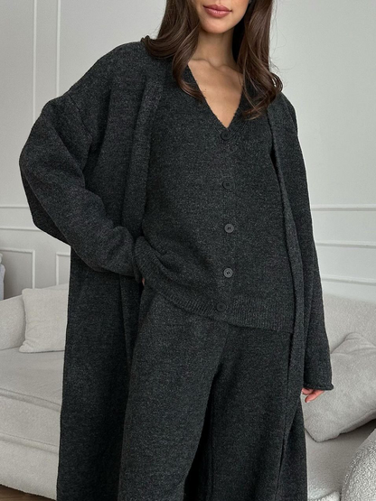 Ensemble Femme 3 Pièces en Maille à Coupe Droite et Design Fendu