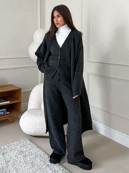 Ensemble Femme 3 Pièces en Maille à Coupe Droite et Design Fendu