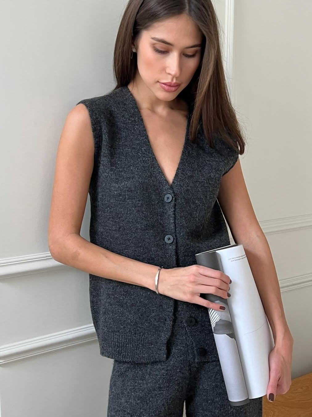 Ensemble Femme 3 Pièces en Maille à Coupe Droite et Design Fendu