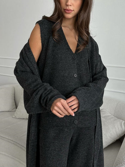 Ensemble Femme 3 Pièces en Maille à Coupe Droite et Design Fendu