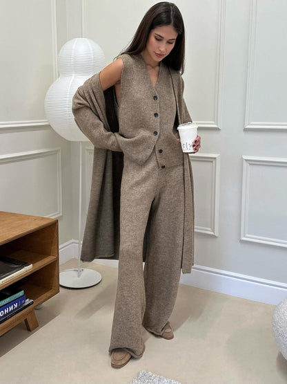 Ensemble Femme 3 Pièces en Maille à Coupe Droite et Design Fendu
