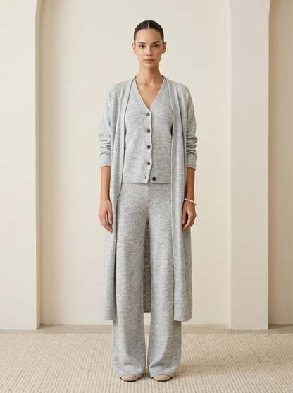 Ensemble Femme 3 Pièces en Maille à Coupe Droite et Design Fendu