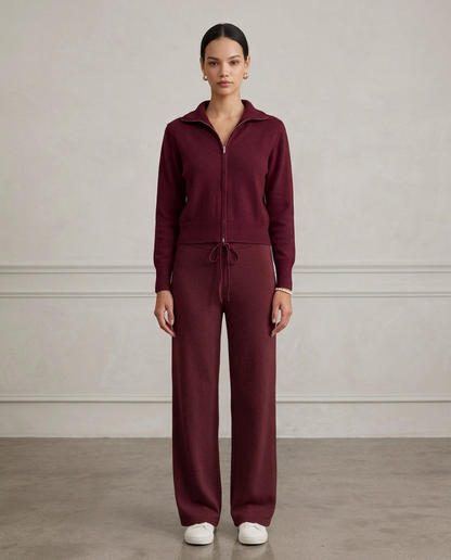 Ensemble Femme Ajusté en Maille à Double Fermeture Zippée