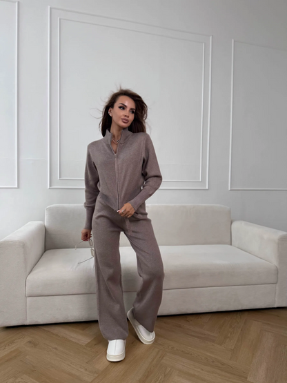 Ensemble Femme Ajusté en Maille à Double Fermeture Zippée