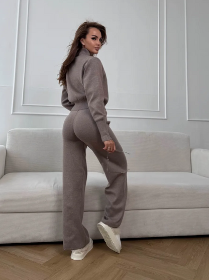 Ensemble Femme Ajusté en Maille à Double Fermeture Zippée