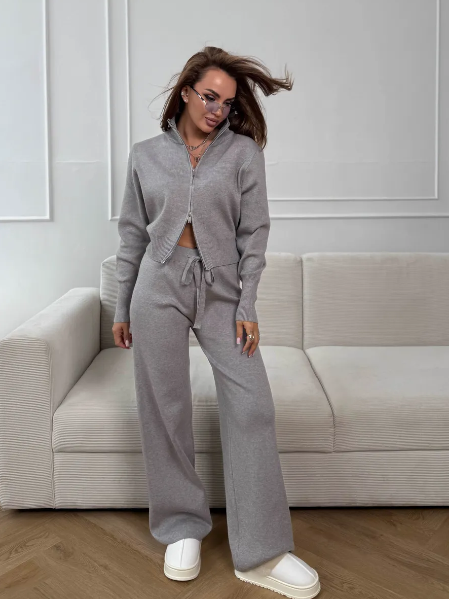 Ensemble Femme Ajusté en Maille à Double Fermeture Zippée