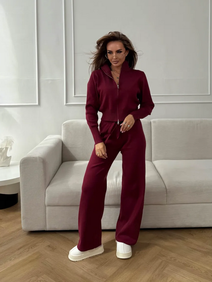 Ensemble Femme Ajusté en Maille à Double Fermeture Zippée