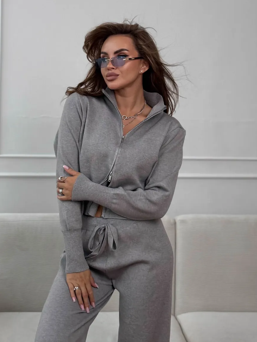 Ensemble Femme Ajusté en Maille à Double Fermeture Zippée