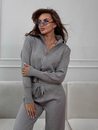 Ensemble Femme Ajusté en Maille à Double Fermeture Zippée
