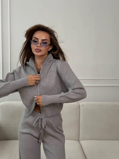 Ensemble Femme Ajusté en Maille à Double Fermeture Zippée