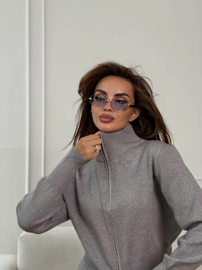 Ensemble Femme Ajusté en Maille à Double Fermeture Zippée