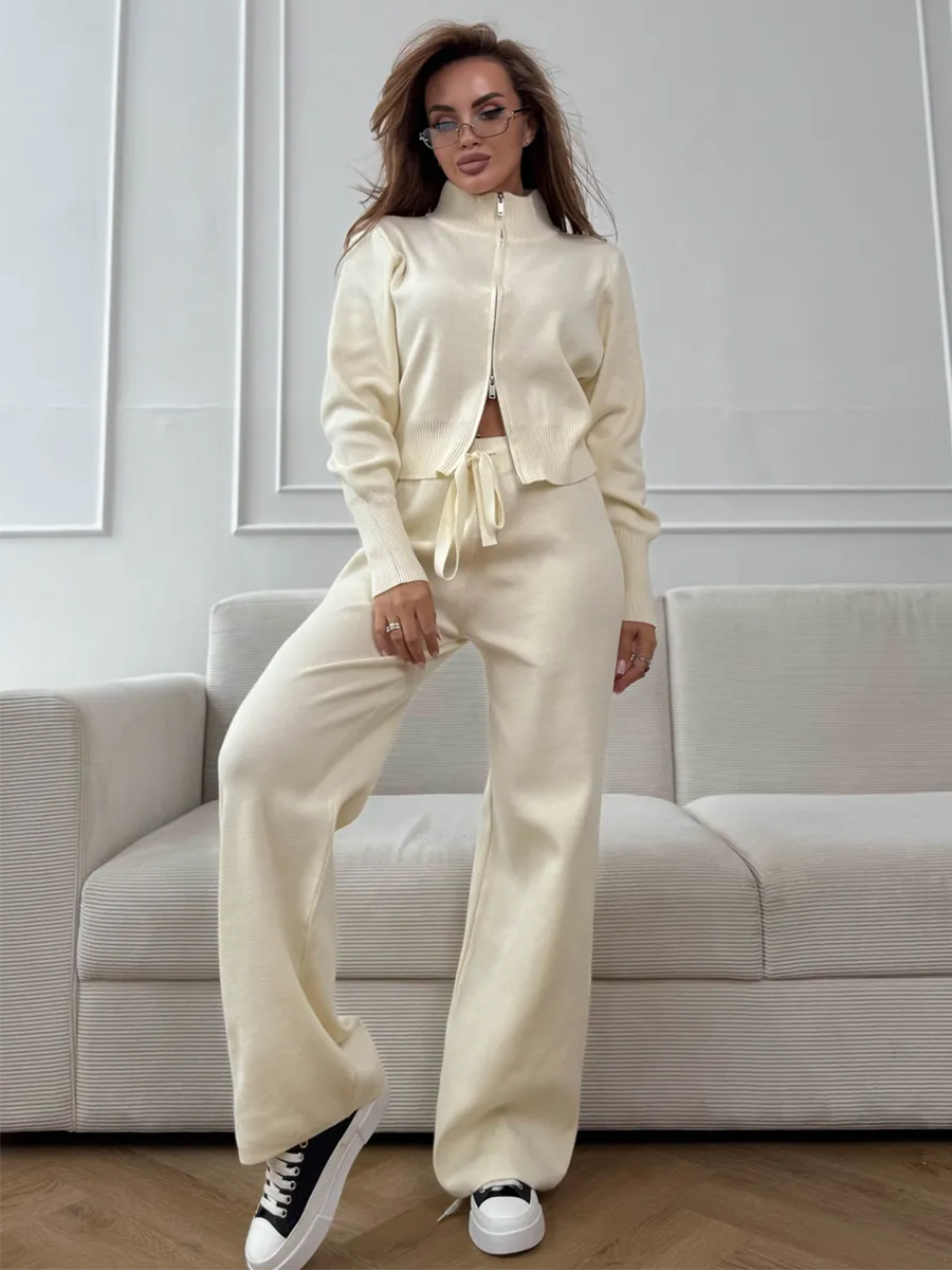 Ensemble Femme Ajusté en Maille à Double Fermeture Zippée