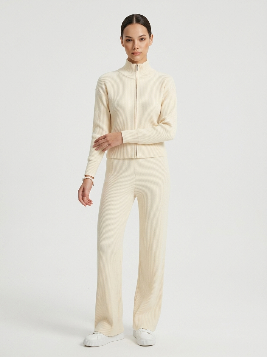 Ensemble Femme Ajusté en Maille à Double Fermeture Zippée