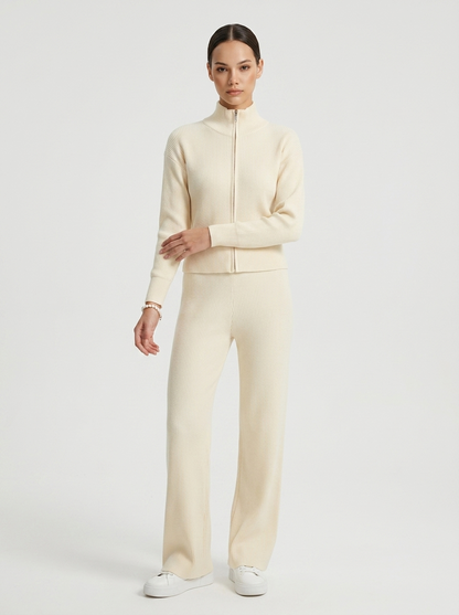 Ensemble Femme Ajusté en Maille à Double Fermeture Zippée