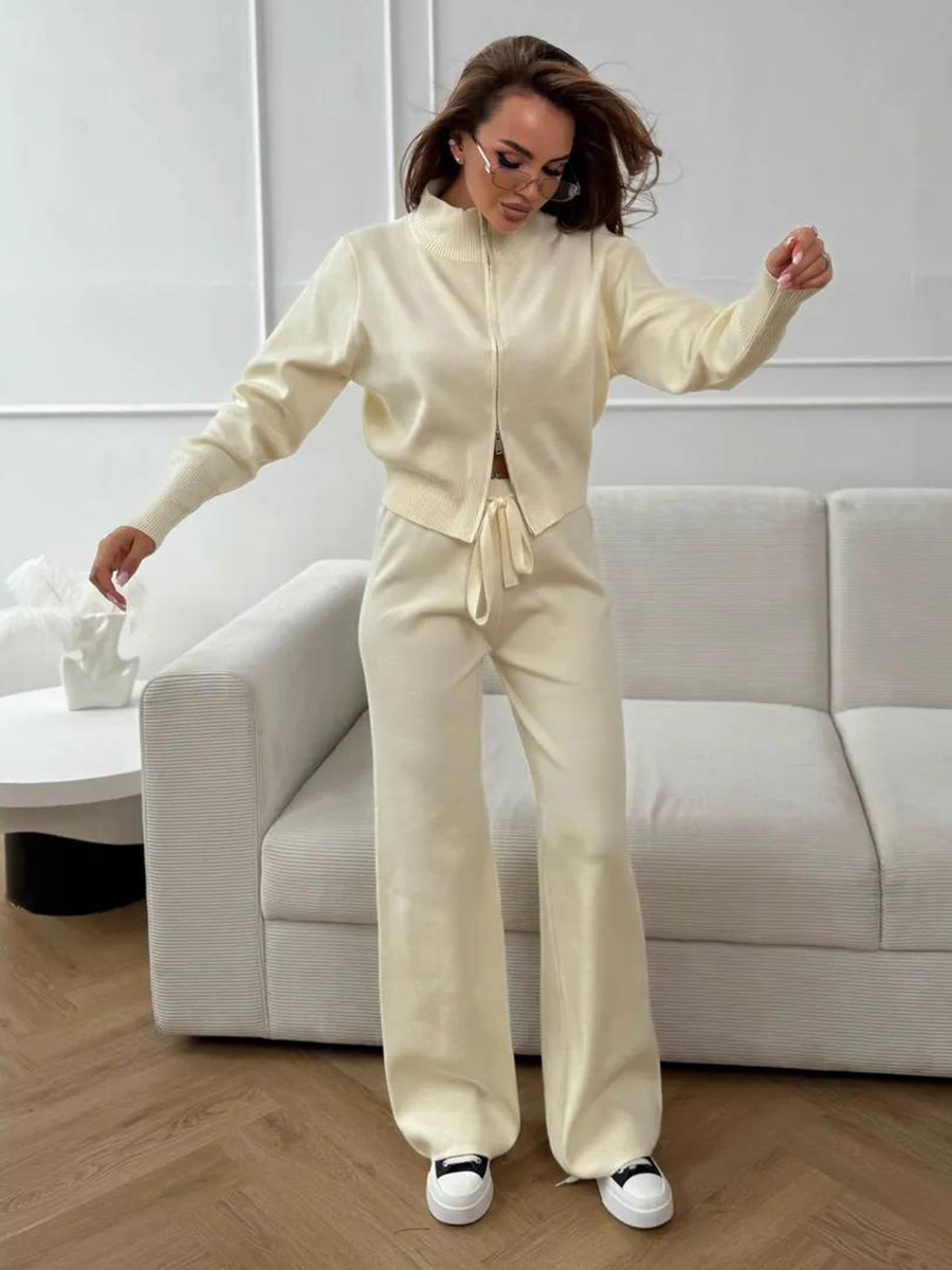 Ensemble Femme Ajusté en Maille à Double Fermeture Zippée