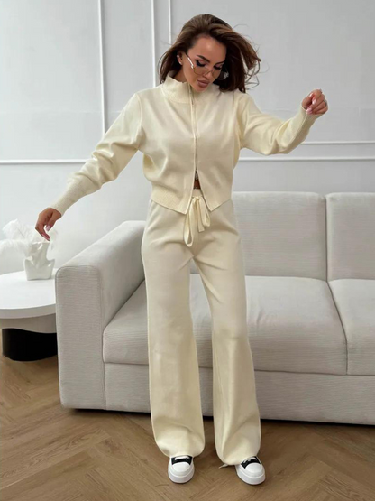 Ensemble Femme Ajusté en Maille à Double Fermeture Zippée