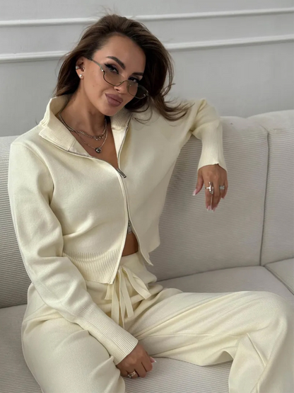 Ensemble Femme Ajusté en Maille à Double Fermeture Zippée