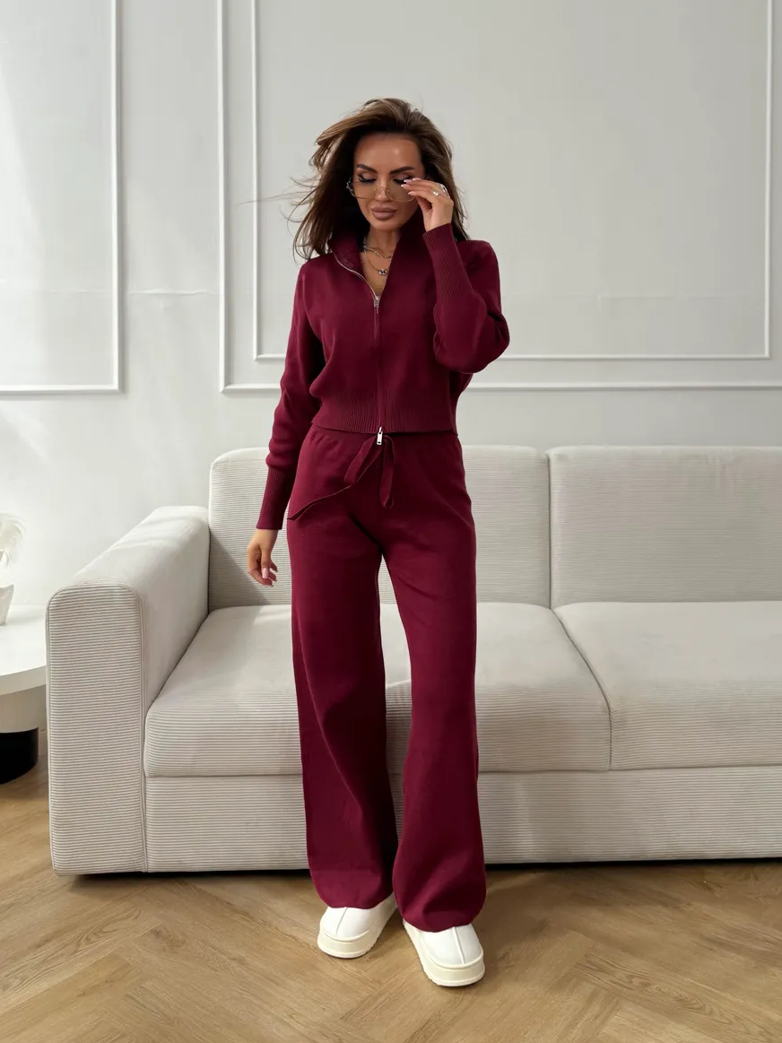 Ensemble Femme Ajusté en Maille à Double Fermeture Zippée