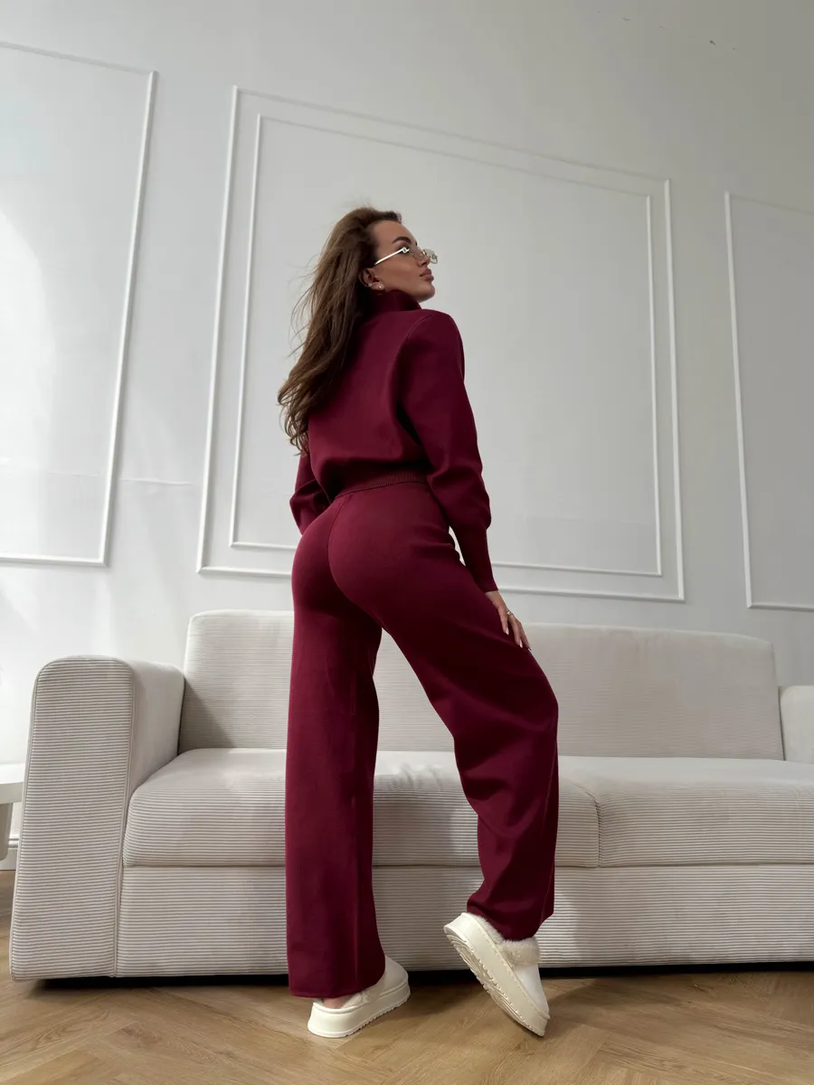 Ensemble Femme Ajusté en Maille à Double Fermeture Zippée