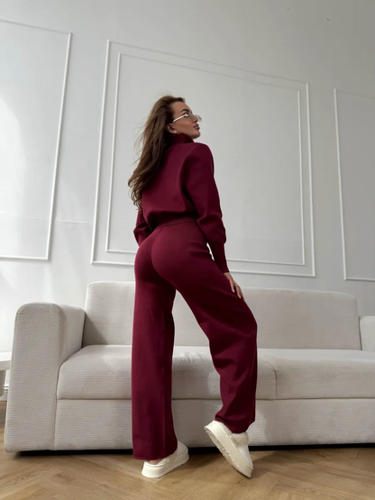 Ensemble Femme Ajusté en Maille à Double Fermeture Zippée