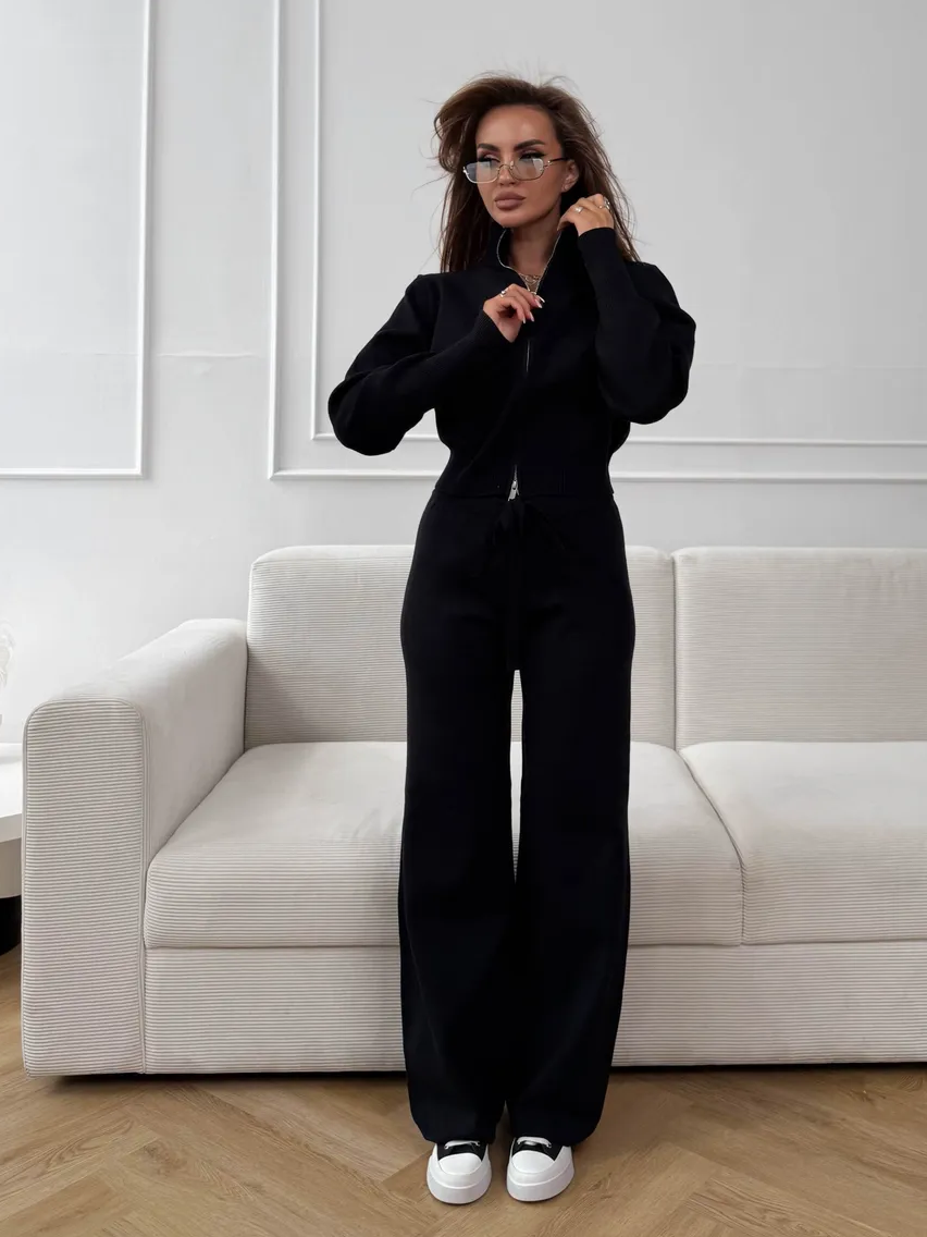 Ensemble Femme Ajusté en Maille à Double Fermeture Zippée