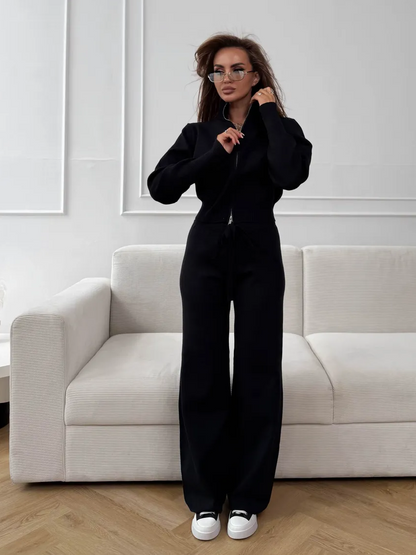 Ensemble Femme Ajusté en Maille à Double Fermeture Zippée