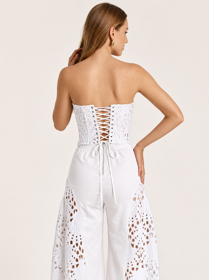 Ruœgy Ensemble Pantalon Bustier Broderie Femme