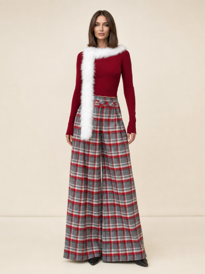 Ensemble Pantalon Large à Carreaux Femme