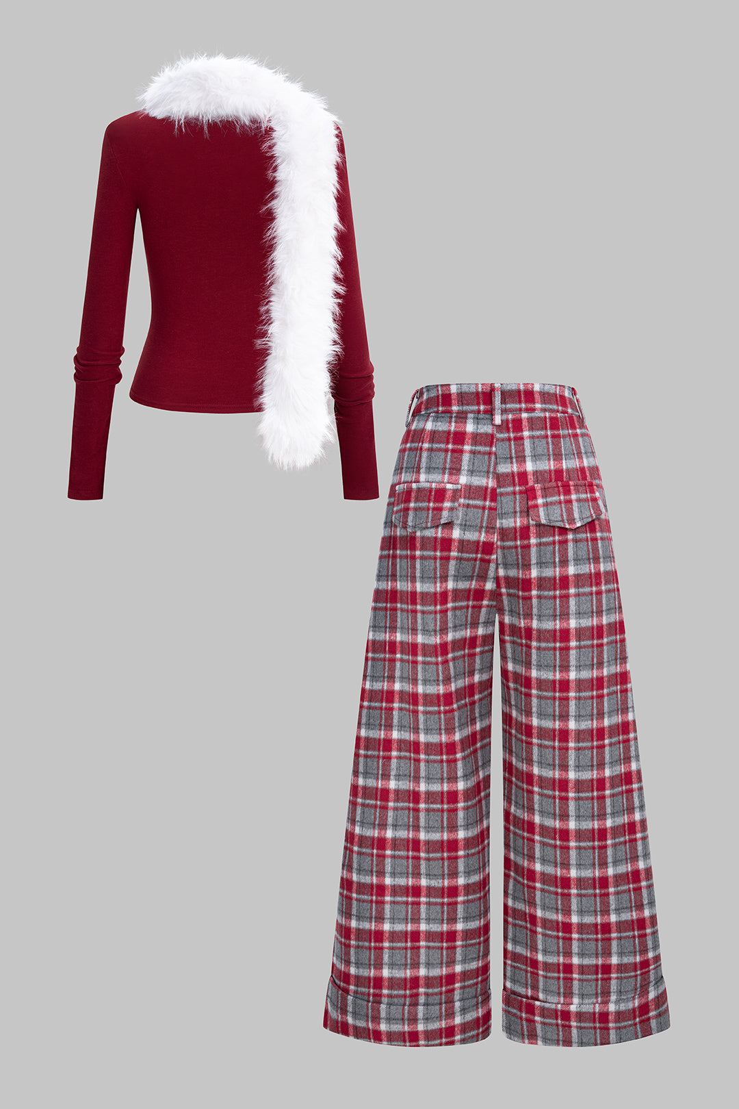 Ensemble Pantalon Large à Carreaux Femme
