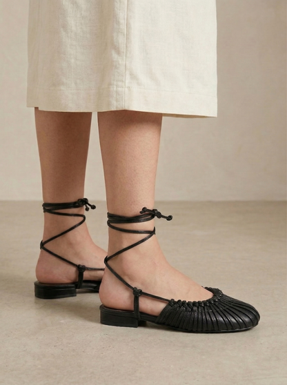 Ruœgy Sandales Cuir Tressé À Lacets Femme