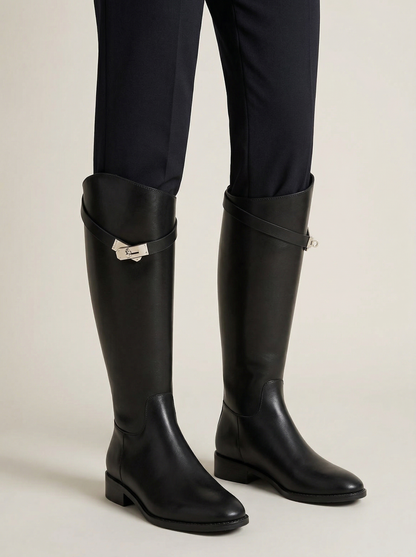 Ruœgy Bottes Noires Genou à Sangle Femme
