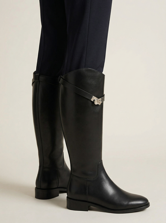 Ruœgy Bottes Noires Genou à Sangle Femme