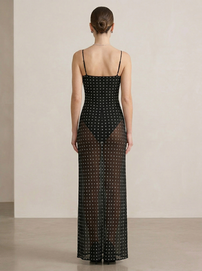 Ruœgy Robe Maxi Transparente Dos Nu à Pois Femme