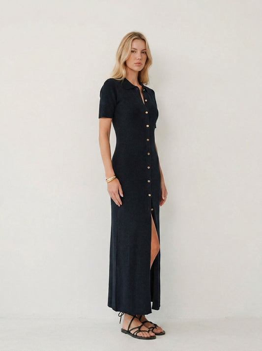 Ruœgy Robe Midi Avec Boutons En Métal Femme