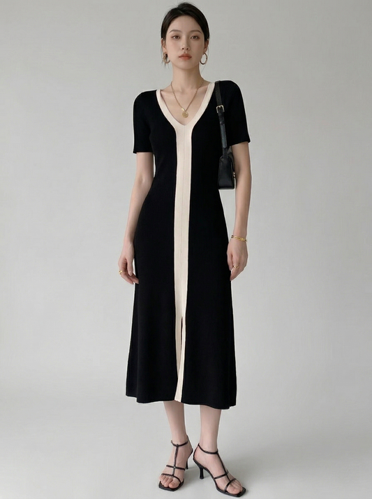 Ruœgy Robe Pull Midi Col V Femme