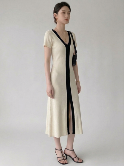 Ruœgy Robe Pull Midi Col V Femme