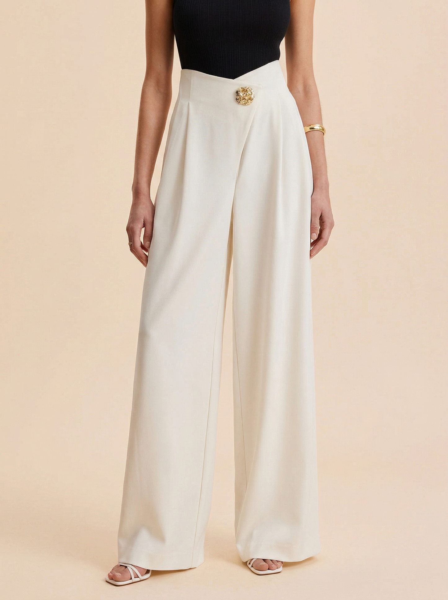 Ruœgy Pantalon Taille Haute à Jambes Larges Femme