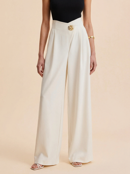 Ruœgy Pantalon Taille Haute à Jambes Larges Femme