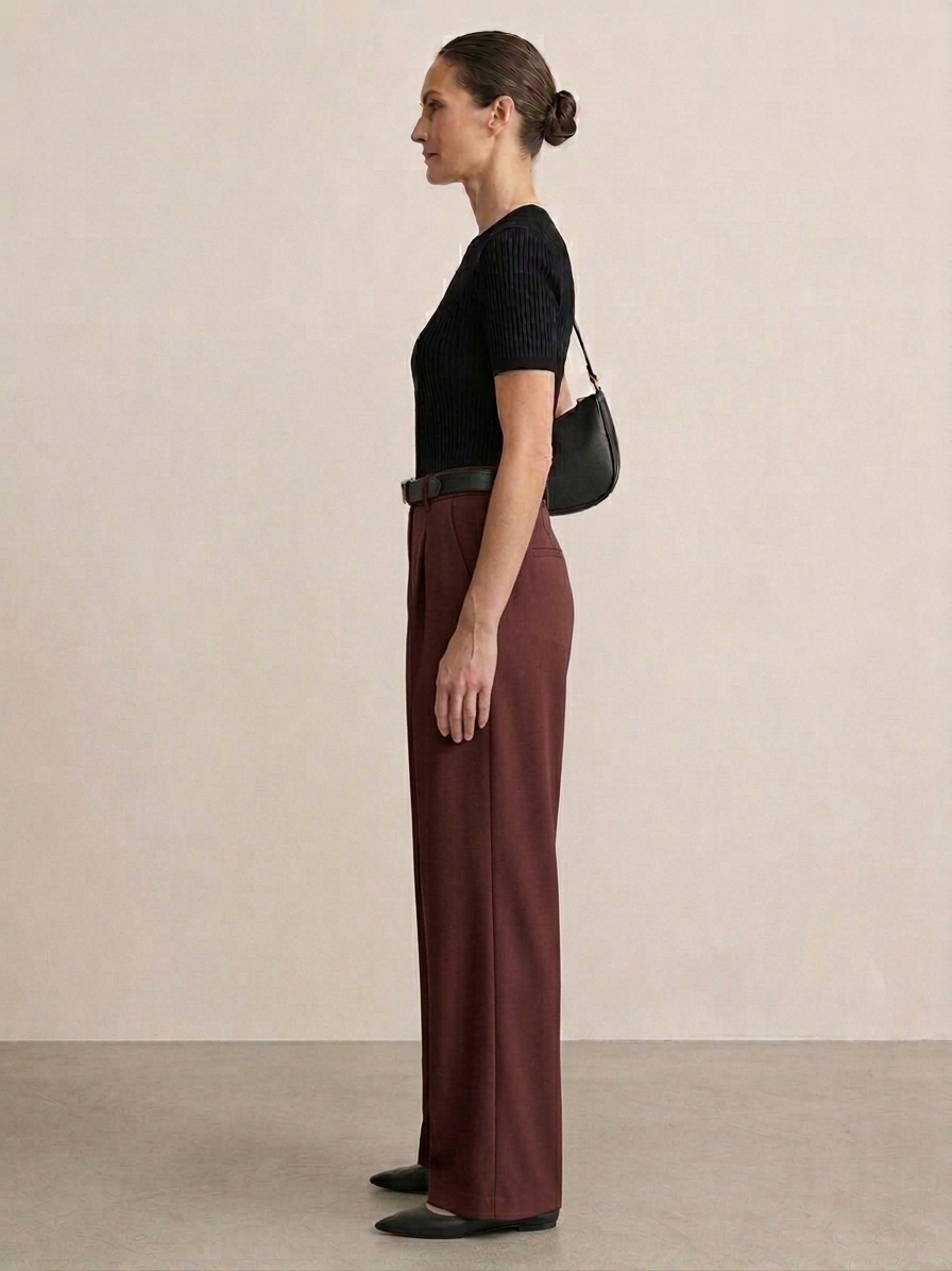 Ruœgy Pantalon Haute á Jambes Larges Femme
