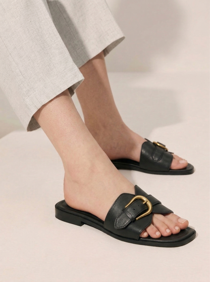 Ruœgy Sandales Plates Cuir Boucle Femme