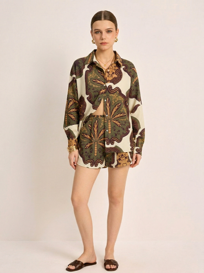 Ruœgy Ensemble Chemise Short Imprimé Femme
