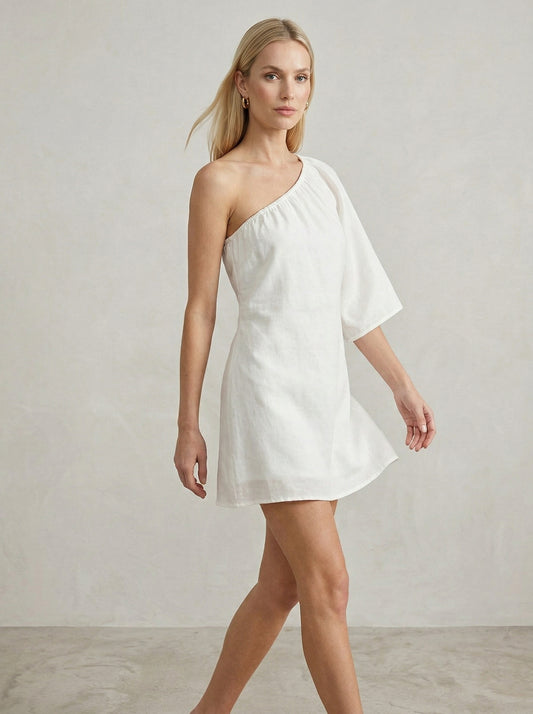 Ruœgy Robe Courte En Lin à Épaules Dénudées Femme