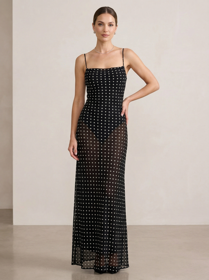 Ruœgy Robe Maxi Transparente Dos Nu à Pois Femme