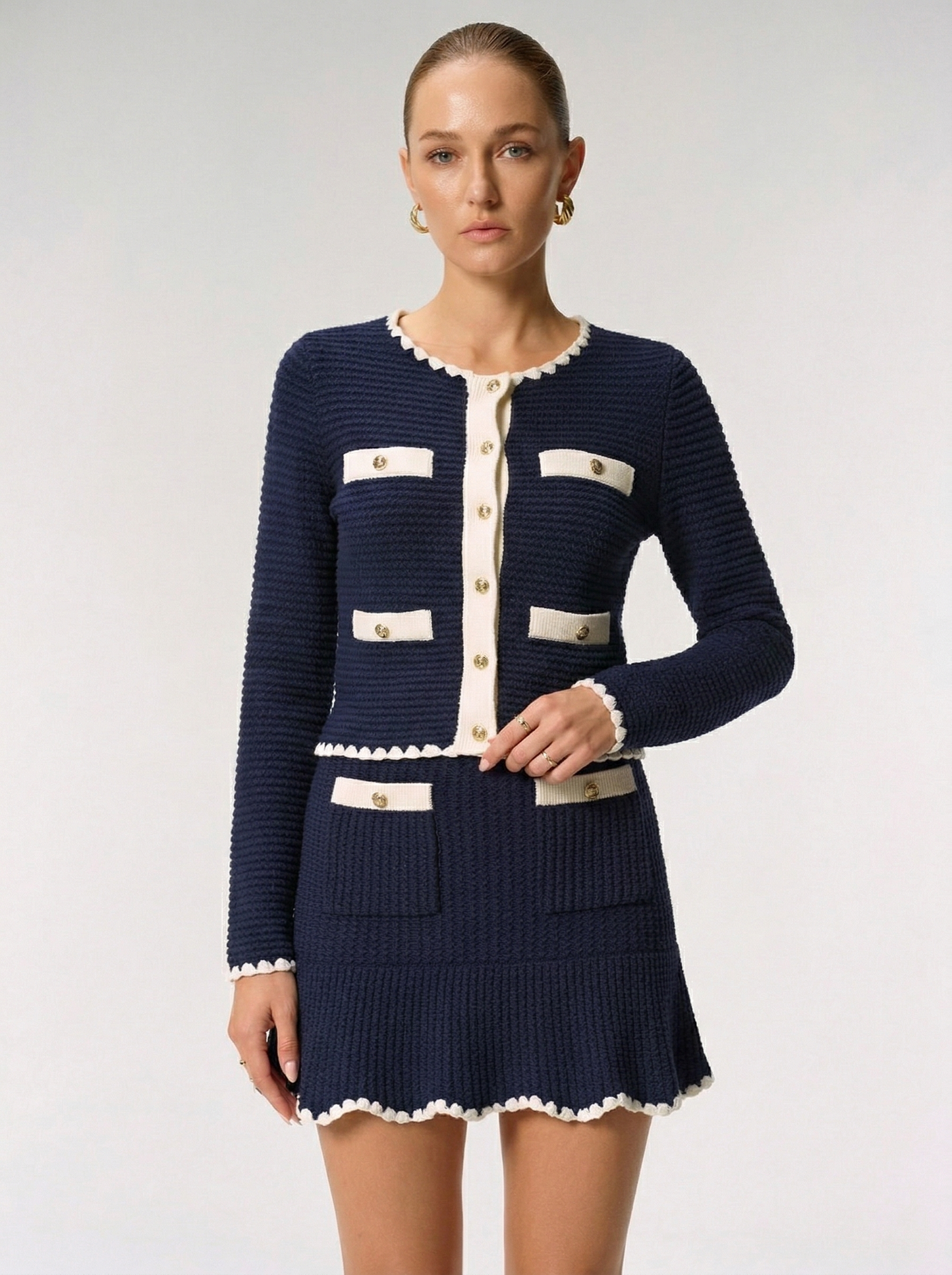 Ruœgy Cardigan Tricot Et Jupe Set Femme