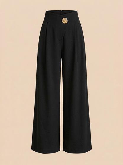 Ruœgy Pantalon Taille Haute à Jambes Larges Femme