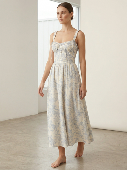 Ruœgy Robe Fleurie Bleu Cami Midi Femme