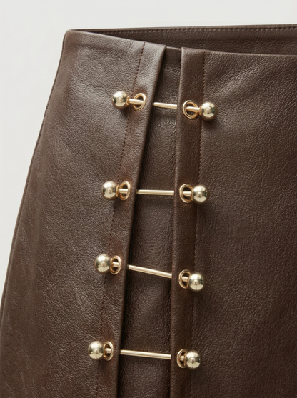 Ruœgy Jupe En Cuir Avec Détails Métalliques Femme