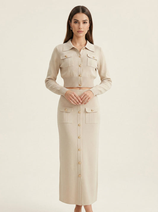 Ruœgy Ensemble Jupe Midi Et Cardigan Femme