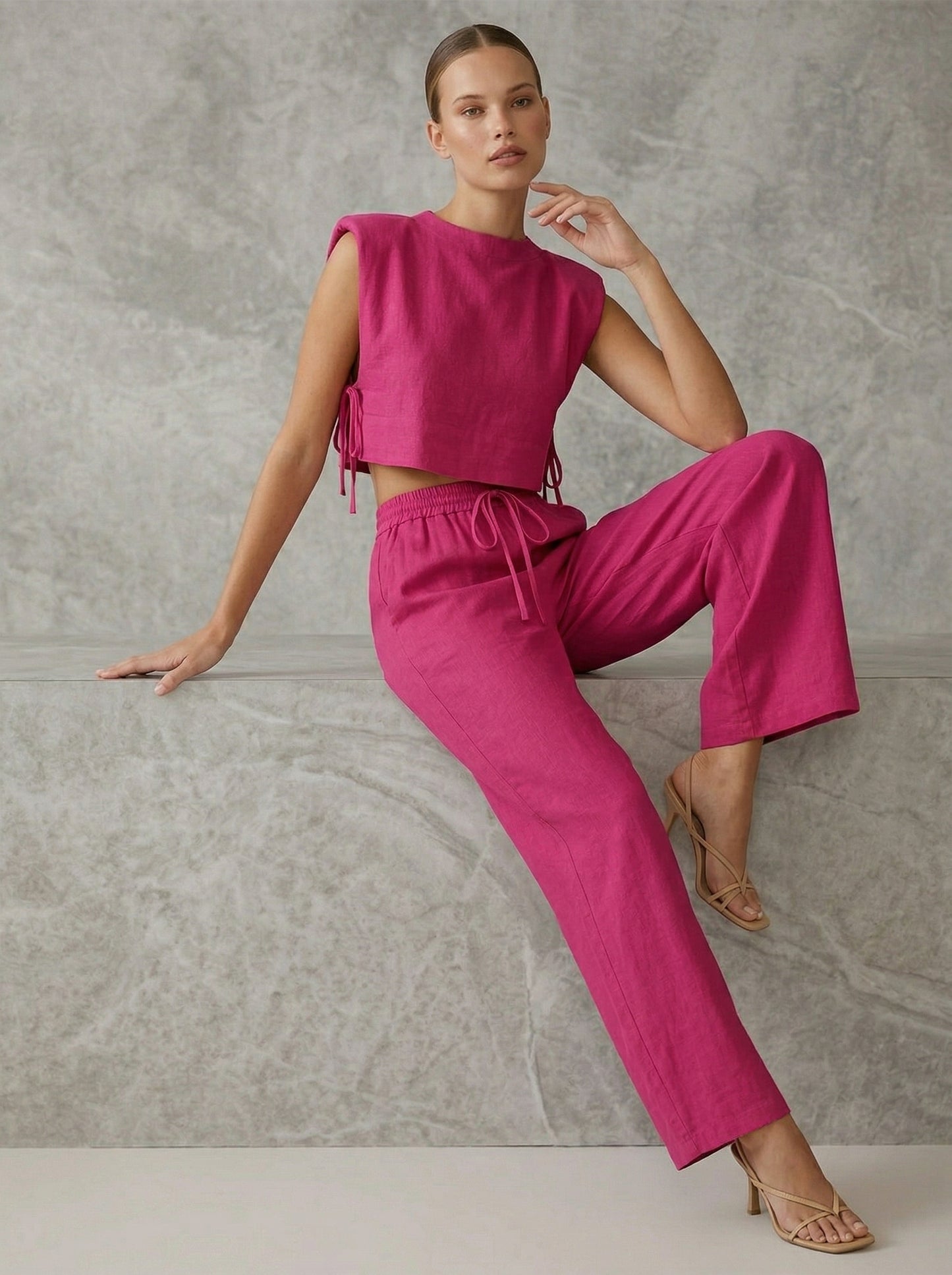 Ruœgy Ensemble Pantalon Large En Lin Femme